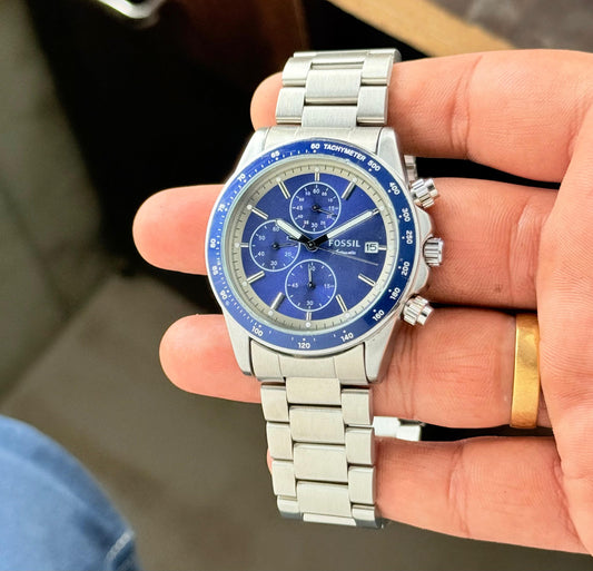 Fossil Autocross Silver Quartz Stainless Steel Watch BQ2869