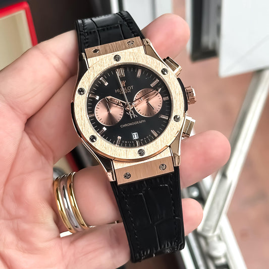 HUBLOT- Big Bang in Rosegold Case with black Dial & Black Leather Hublot Og strap