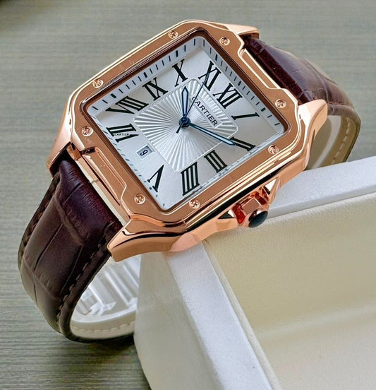 Cartier Luxury watch Rose Gold Brown Leather Strap